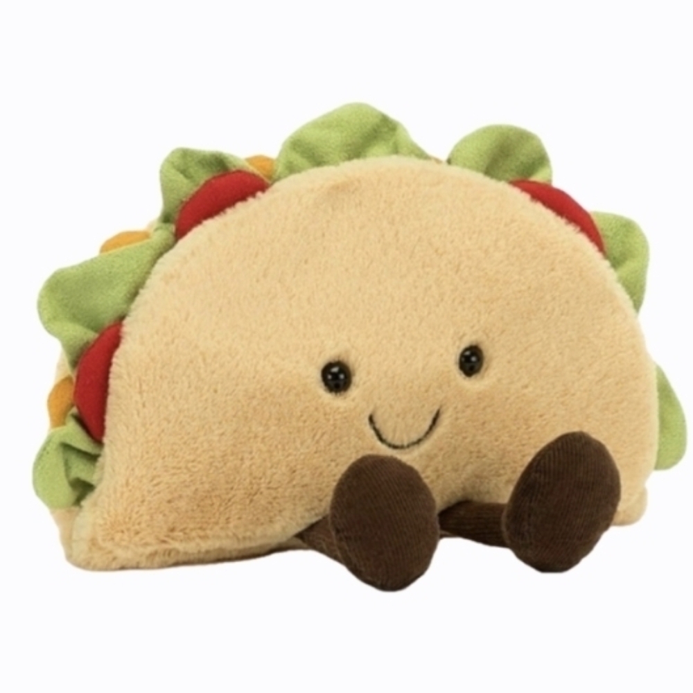 Jellycat Plush Taco Bag in Beige, Green, Red, Brown